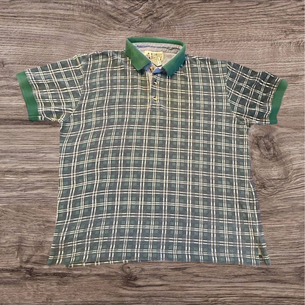 Vintage Midwest Traders Plaid Polo Shirt Youth XL 16/18 Made‎ in Macau 80s 90s